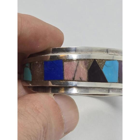 Greg T. Smith Taos Pueblo Sterling Inlay Cuff 6.25" Lapis - Picture 3 of 9